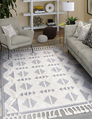 Gray and White 5' 1 x 8' Mesa Rectangle Area Rug 100% Wool Geometric All Natural Carpet for Living, Dining, Office, Bedrooms, Dorms, Kitchens for Sale at Rug Engine