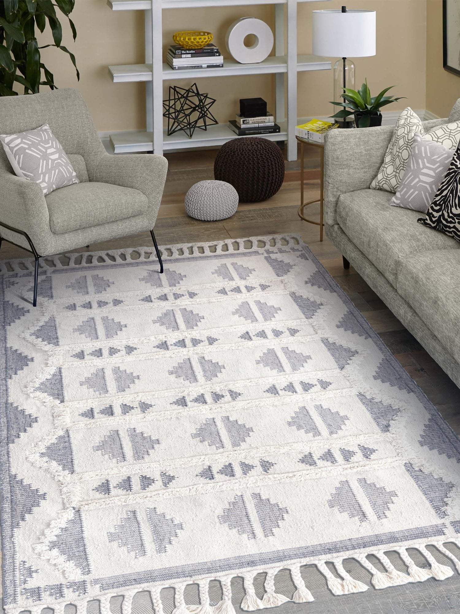 Gray and White 2' x 3' 1 Mesa Rectangle Area Rug 100% Wool Geometric All Natural Carpet for Living, Dining, Office, Bedrooms, Dorms, Kitchens for Sale at Rug Engine