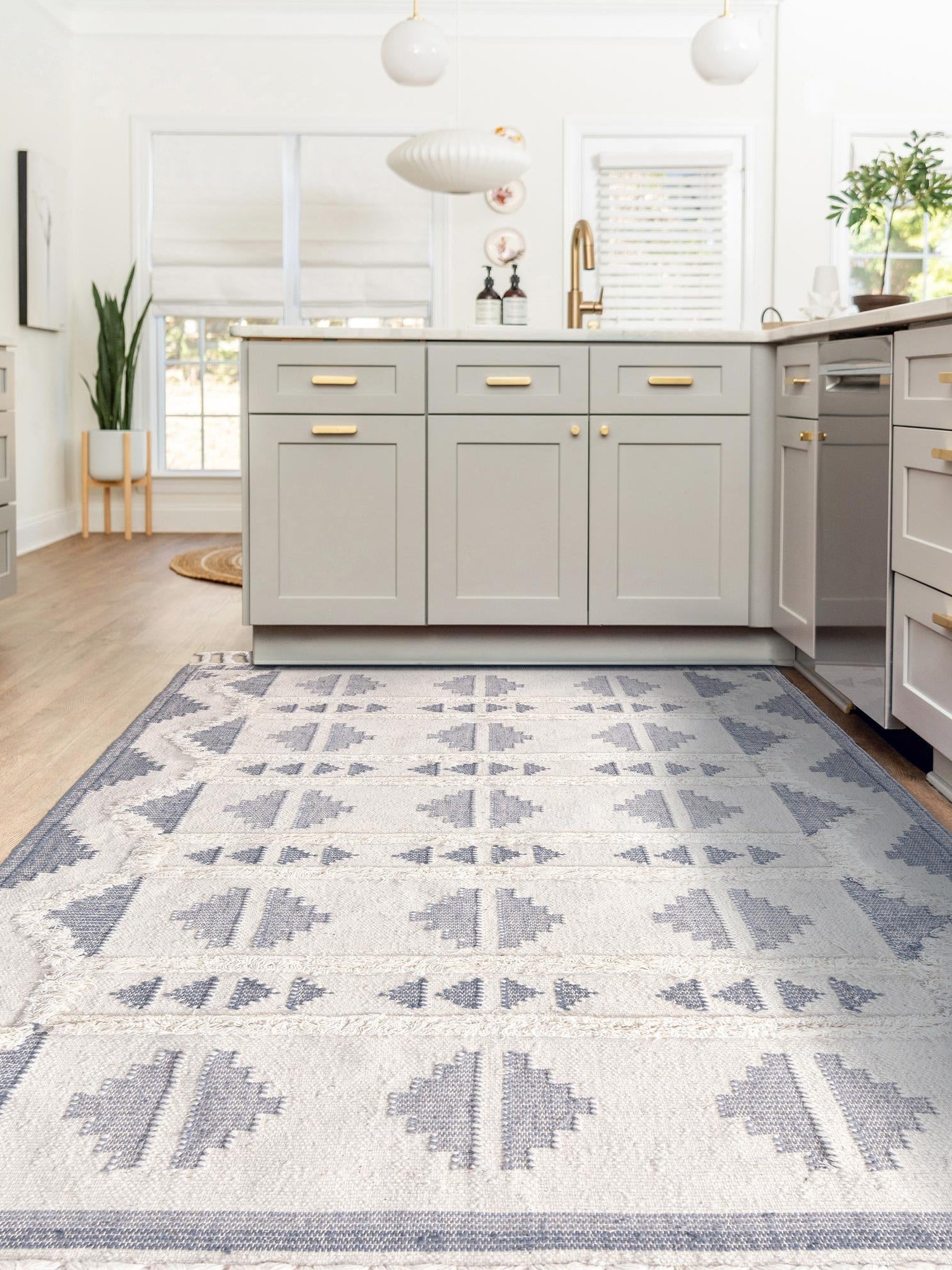 Gray and White 4' 1 x 6' 1 Mesa Rectangle Area Rug 100% Wool Geometric All Natural Carpet for Living, Dining, Office, Bedrooms, Dorms, Kitchens for Sale at Rug Engine