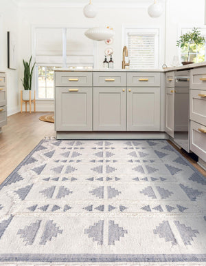 Gray and White 9' x 12' Mesa Rectangle Area Rug 100% Wool Geometric All Natural Carpet for Living, Dining, Office, Bedrooms, Dorms, Kitchens for Sale at Rug Engine