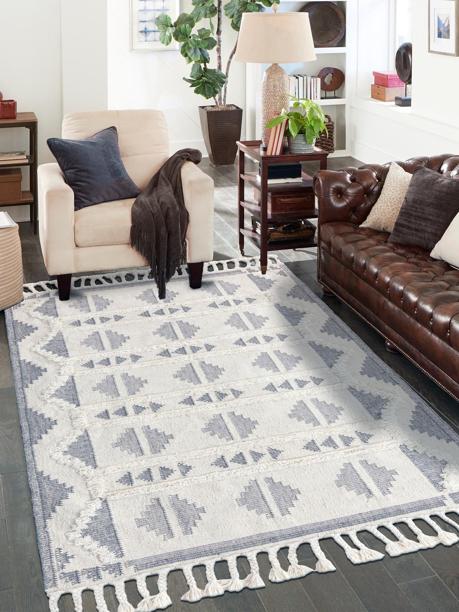 Gray and White 8' x 10' Mesa Rectangle Area Rug 100% Wool Geometric All Natural Carpet for Living, Dining, Office, Bedrooms, Dorms, Kitchens for Sale at Rug Engine
