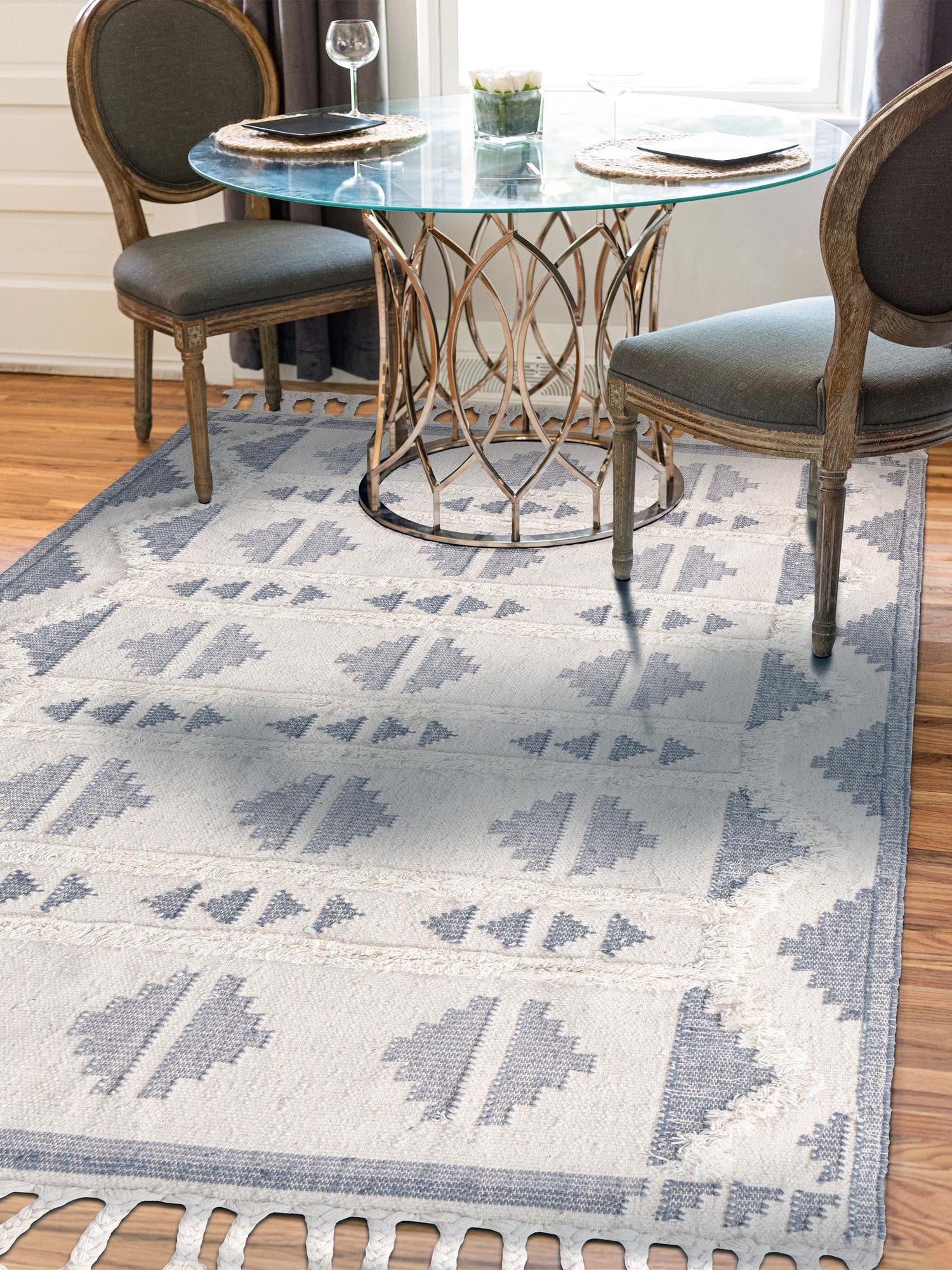 Gray and White 6' 1 x 9' Mesa Rectangle Area Rug 100% Wool Geometric All Natural Carpet for Living, Dining, Office, Bedrooms, Dorms, Kitchens for Sale at Rug Engine