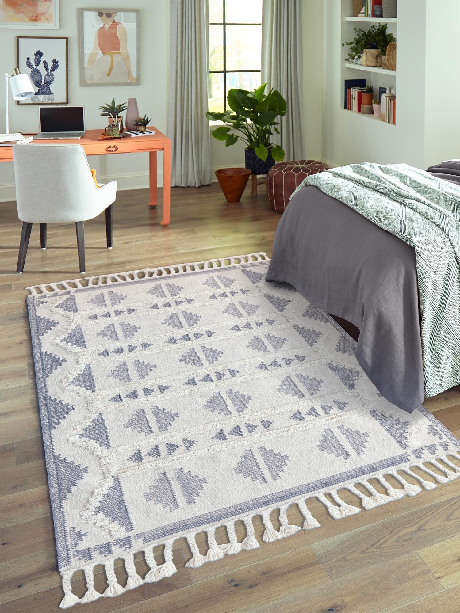 Gray and White 4' 1 x 6' 1 Mesa Rectangle Area Rug 100% Wool Geometric All Natural Carpet for Living, Dining, Office, Bedrooms, Dorms, Kitchens for Sale at Rug Engine