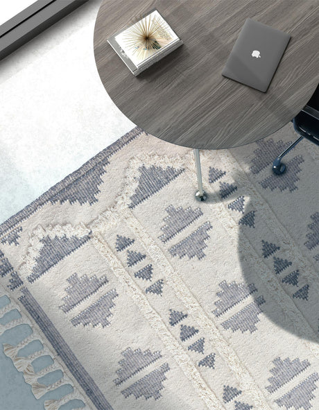 Gray and White 9' x 12' Mesa Rectangle Area Rug 100% Wool Geometric All Natural Carpet for Living, Dining, Office, Bedrooms, Dorms, Kitchens for Sale at Rug Engine