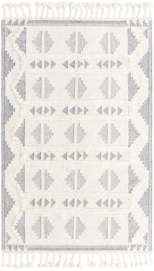 Gray and White 5' 1 x 8' Mesa Rectangle Area Rug 100% Wool Geometric All Natural Carpet for Living, Dining, Office, Bedrooms, Dorms, Kitchens for Sale at Rug Engine