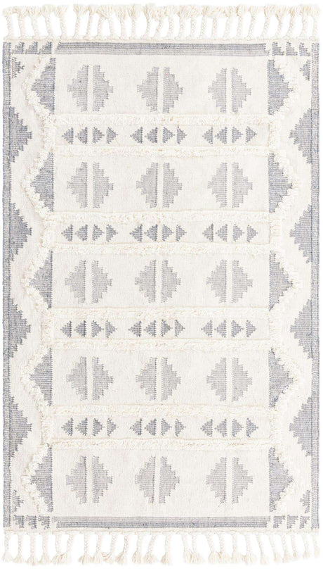 Gray and White 5' 1 x 8' Mesa Rectangle Area Rug 100% Wool Geometric All Natural Carpet for Living, Dining, Office, Bedrooms, Dorms, Kitchens for Sale at Rug Engine