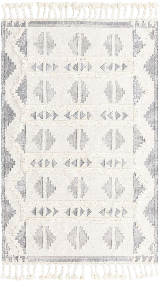 Gray and White 5' 1 x 8' Mesa Rectangle Area Rug 100% Wool Geometric All Natural Carpet for Living, Dining, Office, Bedrooms, Dorms, Kitchens for Sale at Rug Engine