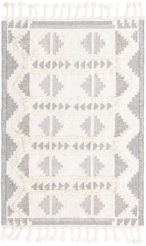 Gray and White 4' 1 x 6' 1 Mesa Rectangle Area Rug 100% Wool Geometric All Natural Carpet for Living, Dining, Office, Bedrooms, Dorms, Kitchens for Sale at Rug Engine