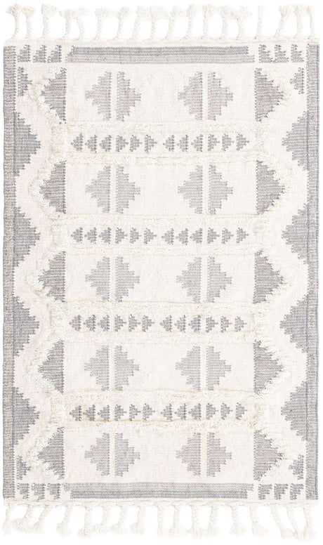 Gray and White 4' 1 x 6' 1 Mesa Rectangle Area Rug 100% Wool Geometric All Natural Carpet for Living, Dining, Office, Bedrooms, Dorms, Kitchens for Sale at Rug Engine