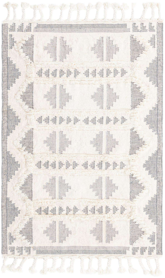 Gray and White 4' 1 x 6' 1 Mesa Rectangle Area Rug 100% Wool Geometric All Natural Carpet for Living, Dining, Office, Bedrooms, Dorms, Kitchens for Sale at Rug Engine