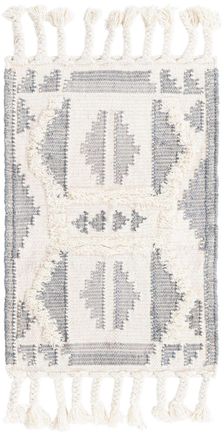 Gray and White 2' x 3' 1 Mesa Rectangle Area Rug 100% Wool Geometric All Natural Carpet for Living, Dining, Office, Bedrooms, Dorms, Kitchens for Sale at Rug Engine