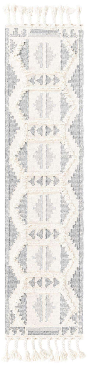 Gray and White 2' 2 x 8' 2 Mesa Runner Area Rug 100% Wool Geometric All Natural Carpet for Living, Dining, Office, Bedrooms, Dorms, Kitchens for Sale at Rug Engine