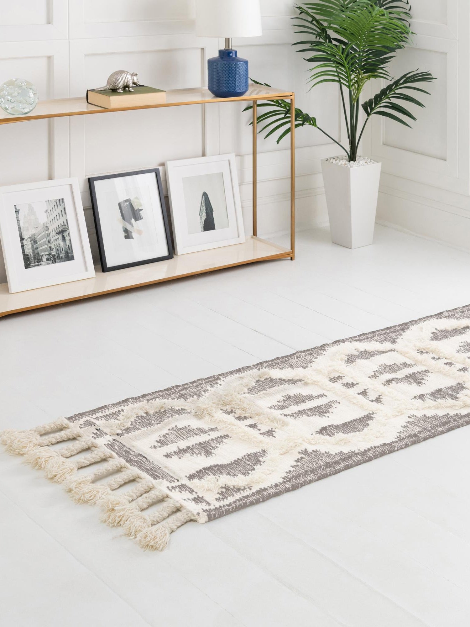 Gray and White 2' 2 x 5' 1 Mesa Runner Area Rug 100% Wool Geometric All Natural Carpet for Living, Dining, Office, Bedrooms, Dorms, Kitchens for Sale at Rug Engine