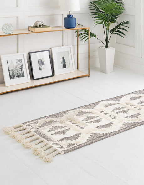 Gray and White 2' 2 x 5' 1 Mesa Runner Area Rug 100% Wool Geometric All Natural Carpet for Living, Dining, Office, Bedrooms, Dorms, Kitchens for Sale at Rug Engine
