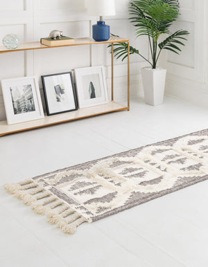 Gray and White 2' 7 x 13' 1 Mesa Runner Area Rug 100% Wool Geometric All Natural Carpet for Living, Dining, Office, Bedrooms, Dorms, Kitchens for Sale at Rug Engine