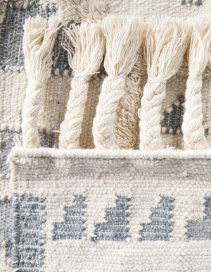 Gray and White 2' 2 x 6' 1 Mesa Runner Area Rug 100% Wool Geometric All Natural Carpet for Living, Dining, Office, Bedrooms, Dorms, Kitchens for Sale at Rug Engine