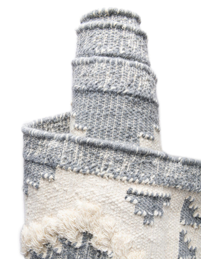 Gray and White 2' 7 x 10' Mesa Runner Area Rug 100% Wool Geometric All Natural Carpet for Living, Dining, Office, Bedrooms, Dorms, Kitchens for Sale at Rug Engine