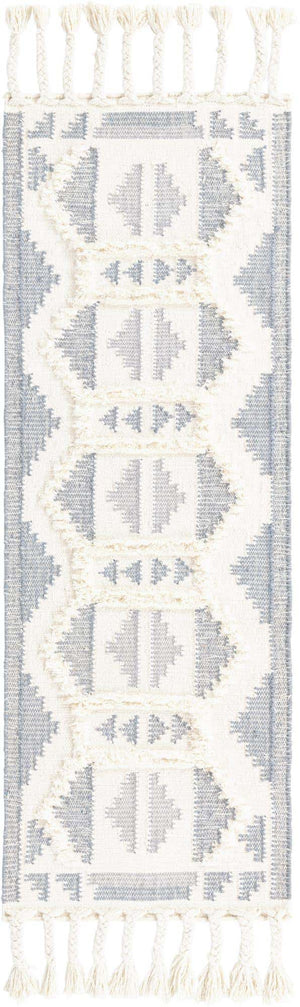 Gray and White 2' 2 x 6' 1 Mesa Runner Area Rug 100% Wool Geometric All Natural Carpet for Living, Dining, Office, Bedrooms, Dorms, Kitchens for Sale at Rug Engine