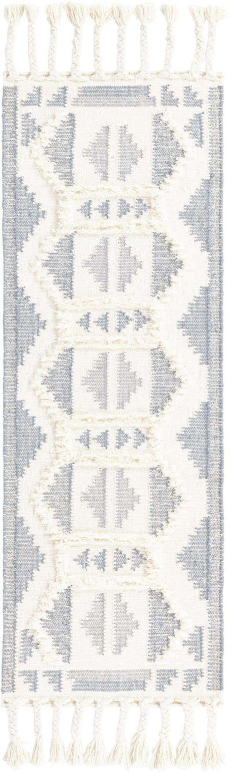 Gray and White 2' 2 x 6' 1 Mesa Runner Area Rug 100% Wool Geometric All Natural Carpet for Living, Dining, Office, Bedrooms, Dorms, Kitchens for Sale at Rug Engine