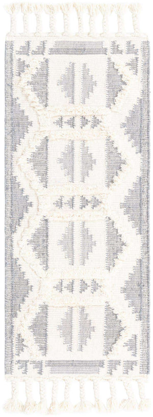 Gray and White 2' 2 x 5' 1 Mesa Runner Area Rug 100% Wool Geometric All Natural Carpet for Living, Dining, Office, Bedrooms, Dorms, Kitchens for Sale at Rug Engine