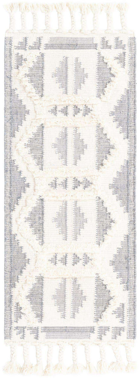 Gray and White 2' 2 x 5' 1 Mesa Runner Area Rug 100% Wool Geometric All Natural Carpet for Living, Dining, Office, Bedrooms, Dorms, Kitchens for Sale at Rug Engine
