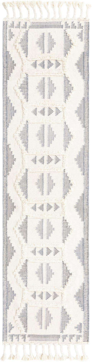 Gray and White 2' 7 x 10' Mesa Runner Area Rug 100% Wool Geometric All Natural Carpet for Living, Dining, Office, Bedrooms, Dorms, Kitchens for Sale at Rug Engine