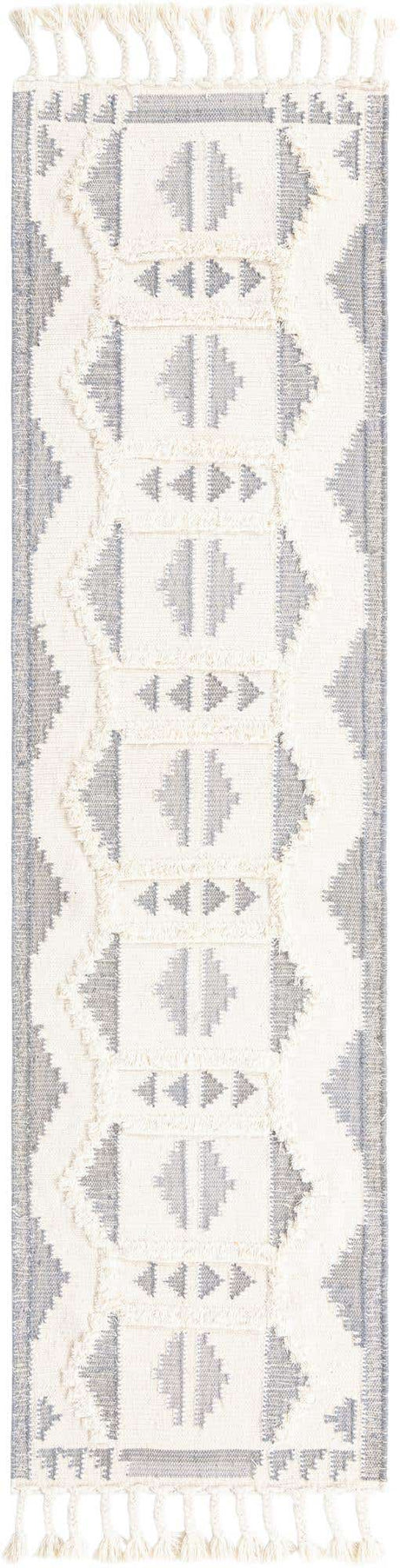 Gray and White 2' 7 x 10' Mesa Runner Area Rug 100% Wool Geometric All Natural Carpet for Living, Dining, Office, Bedrooms, Dorms, Kitchens for Sale at Rug Engine