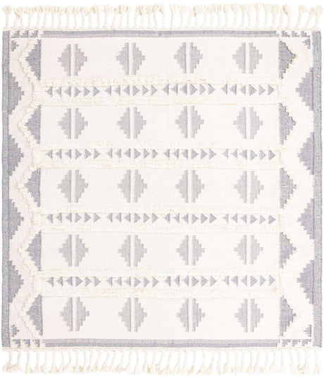Gray and White 8' x 8' Mesa Square Area Rug 100% Wool Geometric All Natural Carpet for Living, Dining, Office, Bedrooms, Dorms, Kitchens for Sale at Rug Engine