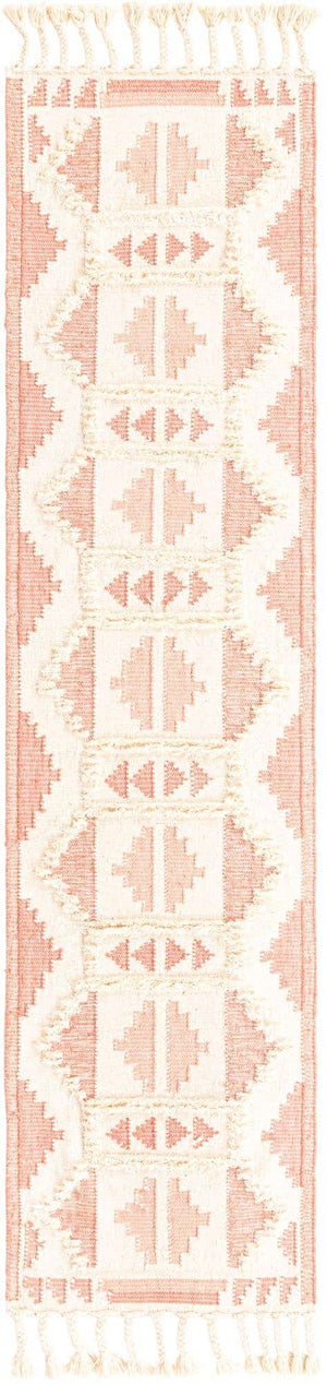 Pink and White 2' 7 x 10' Mesa Runner Area Rug 100% Wool Geometric All Natural Carpet for Living, Dining, Office, Bedrooms, Dorms, Kitchens for Sale at Rug Engine