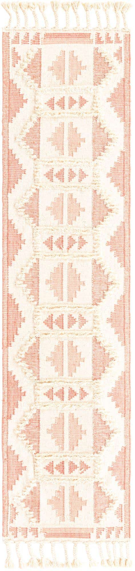 Pink and White 2' 7 x 10' Mesa Runner Area Rug 100% Wool Geometric All Natural Carpet for Living, Dining, Office, Bedrooms, Dorms, Kitchens for Sale at Rug Engine