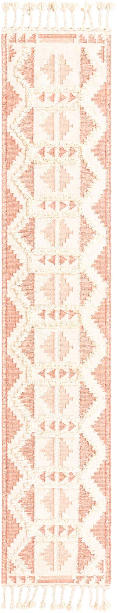 Pink and White 2' 7 x 13' 1 Mesa Runner Area Rug 100% Wool Geometric All Natural Carpet for Living, Dining, Office, Bedrooms, Dorms, Kitchens for Sale at Rug Engine