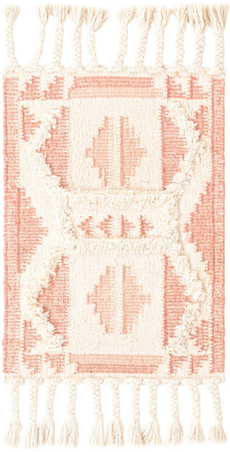 Pink and White 2' x 3' 1 Mesa Rectangle Area Rug 100% Wool Geometric All Natural Carpet for Living, Dining, Office, Bedrooms, Dorms, Kitchens for Sale at Rug Engine