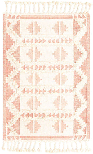 Pink and White 4' 1 x 6' 1 Mesa Rectangle Area Rug 100% Wool Geometric All Natural Carpet for Living, Dining, Office, Bedrooms, Dorms, Kitchens for Sale at Rug Engine