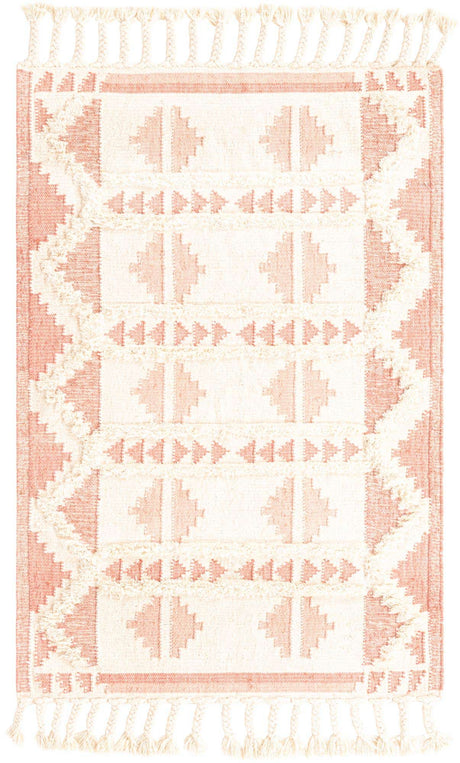 Pink and White 4' 1 x 6' 1 Mesa Rectangle Area Rug 100% Wool Geometric All Natural Carpet for Living, Dining, Office, Bedrooms, Dorms, Kitchens for Sale at Rug Engine