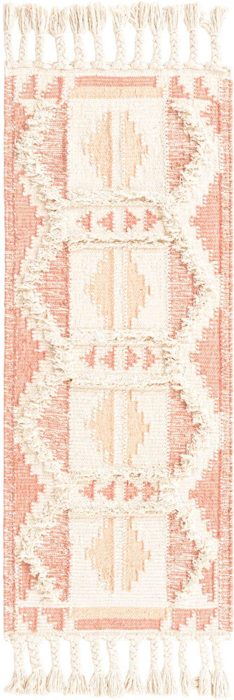 Pink and White 2' 2 x 5' 1 Mesa Runner Area Rug 100% Wool Geometric All Natural Carpet for Living, Dining, Office, Bedrooms, Dorms, Kitchens for Sale at Rug Engine
