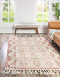 Pink and White 5' 1 x 8' Mesa Rectangle Area Rug 100% Wool Geometric All Natural Carpet for Living, Dining, Office, Bedrooms, Dorms, Kitchens for Sale at Rug Engine