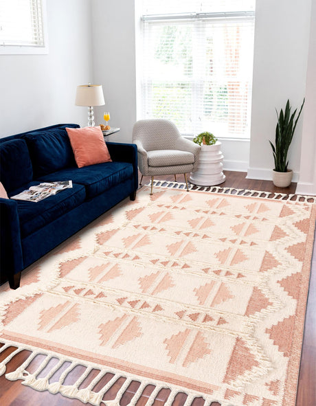 Pink and White 9' x 12' Mesa Rectangle Area Rug 100% Wool Geometric All Natural Carpet for Living, Dining, Office, Bedrooms, Dorms, Kitchens for Sale at Rug Engine