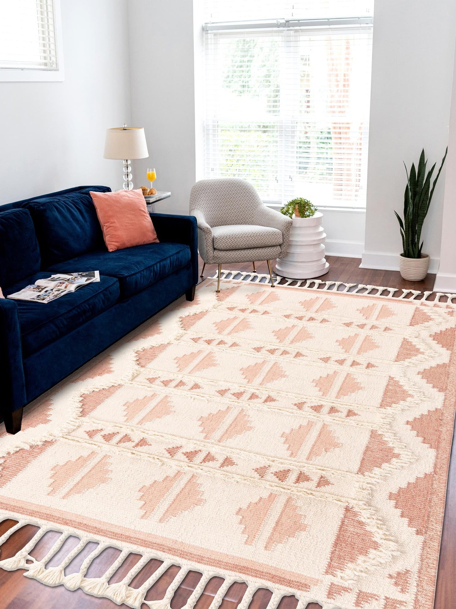 Pink and White 5' 1 x 8' Mesa Rectangle Area Rug 100% Wool Geometric All Natural Carpet for Living, Dining, Office, Bedrooms, Dorms, Kitchens for Sale at Rug Engine