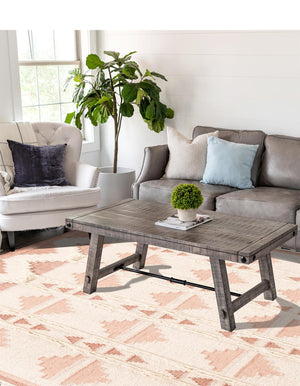 Pink and White 6' 1 x 9' Mesa Rectangle Area Rug 100% Wool Geometric All Natural Carpet for Living, Dining, Office, Bedrooms, Dorms, Kitchens for Sale at Rug Engine