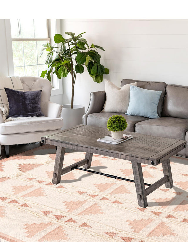 Pink and White 8' x 10' Mesa Rectangle Area Rug 100% Wool Geometric All Natural Carpet for Living, Dining, Office, Bedrooms, Dorms, Kitchens for Sale at Rug Engine