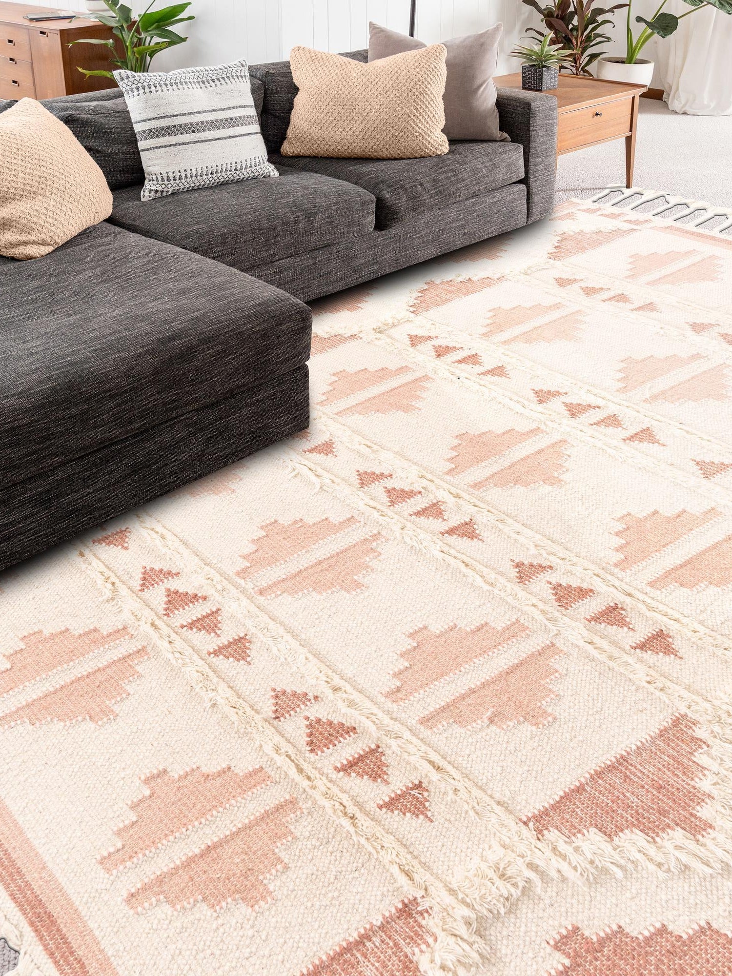 Pink and White 5' 1 x 8' Mesa Rectangle Area Rug 100% Wool Geometric All Natural Carpet for Living, Dining, Office, Bedrooms, Dorms, Kitchens for Sale at Rug Engine