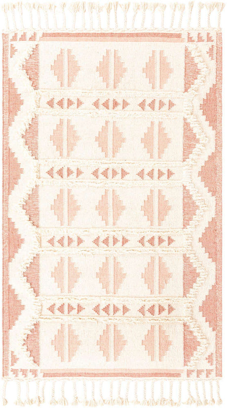 Pink and White 5' 1 x 8' Mesa Rectangle Area Rug 100% Wool Geometric All Natural Carpet for Living, Dining, Office, Bedrooms, Dorms, Kitchens for Sale at Rug Engine