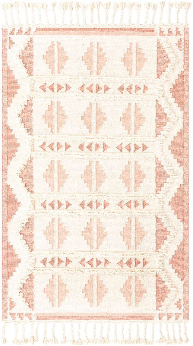 Pink and White 5' 1 x 8' Mesa Rectangle Area Rug 100% Wool Geometric All Natural Carpet for Living, Dining, Office, Bedrooms, Dorms, Kitchens for Sale at Rug Engine
