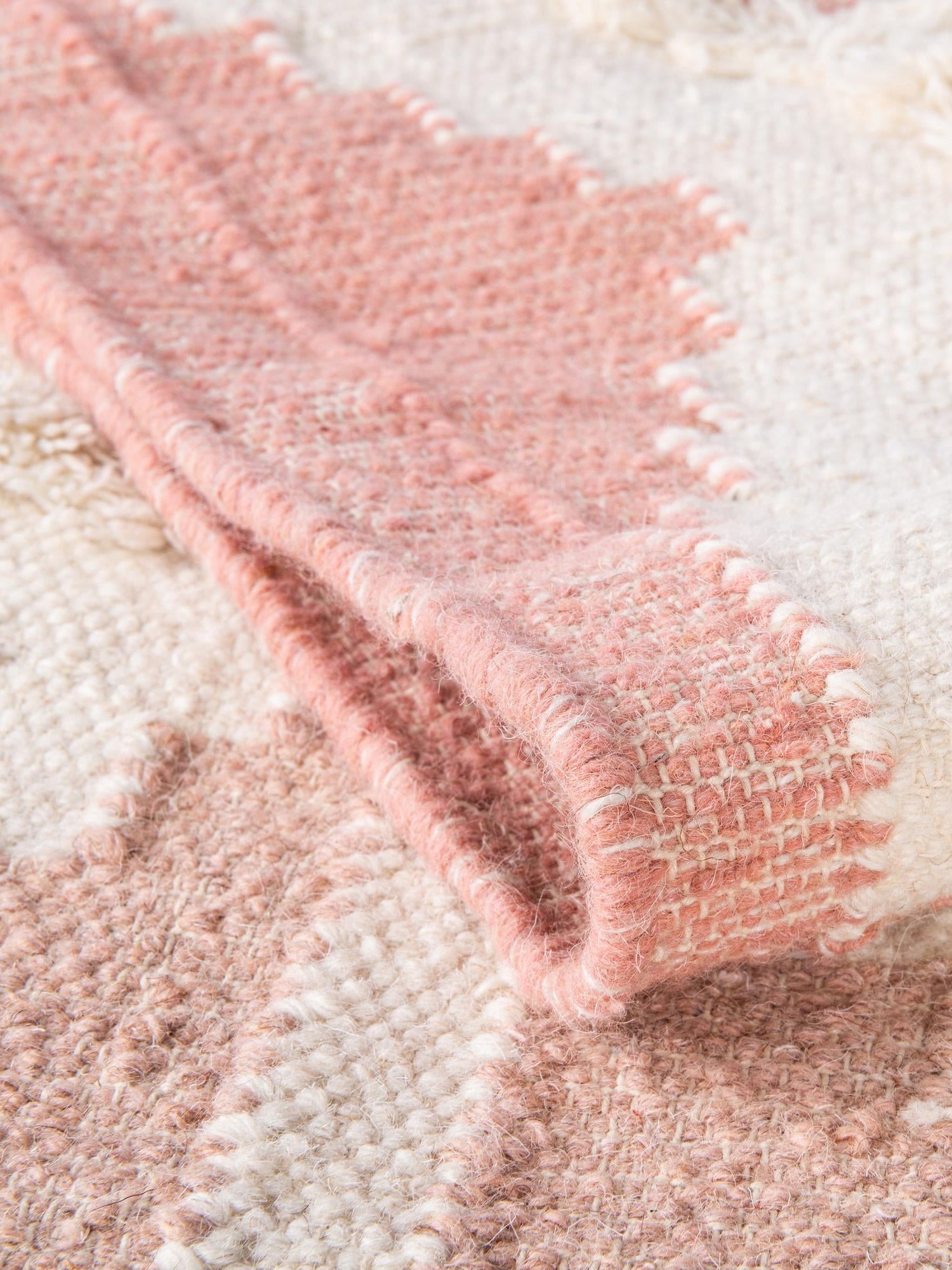 Pink and White 2' 2 x 8' 2 Mesa Runner Area Rug 100% Wool Geometric All Natural Carpet for Living, Dining, Office, Bedrooms, Dorms, Kitchens for Sale at Rug Engine