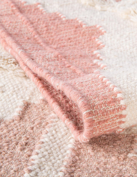 Pink and White 2' 2 x 8' 2 Mesa Runner Area Rug 100% Wool Geometric All Natural Carpet for Living, Dining, Office, Bedrooms, Dorms, Kitchens for Sale at Rug Engine