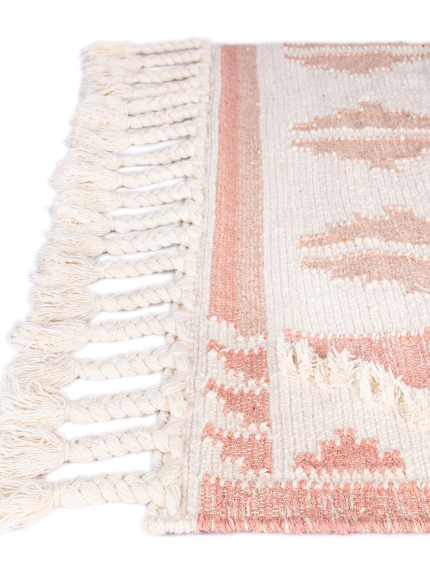 Pink and White 2' 7 x 13' 1 Mesa Runner Area Rug 100% Wool Geometric All Natural Carpet for Living, Dining, Office, Bedrooms, Dorms, Kitchens for Sale at Rug Engine