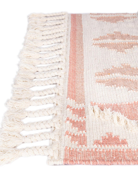 Pink and White 2' 7 x 13' 1 Mesa Runner Area Rug 100% Wool Geometric All Natural Carpet for Living, Dining, Office, Bedrooms, Dorms, Kitchens for Sale at Rug Engine