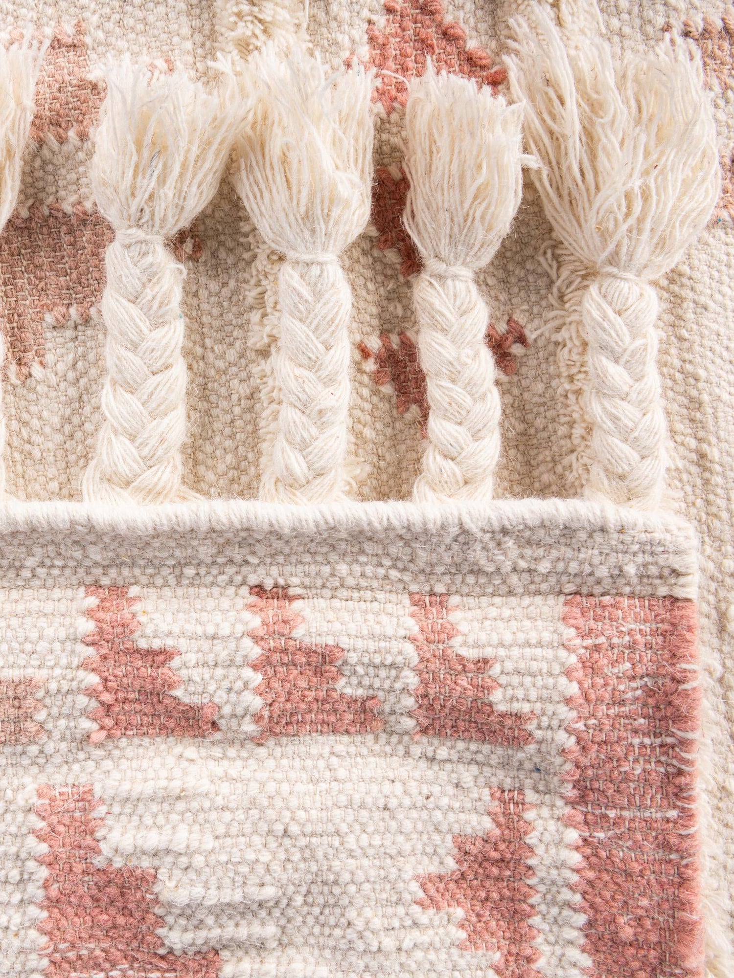 Pink and White 2' 2 x 6' 1 Mesa Runner Area Rug 100% Wool Geometric All Natural Carpet for Living, Dining, Office, Bedrooms, Dorms, Kitchens for Sale at Rug Engine