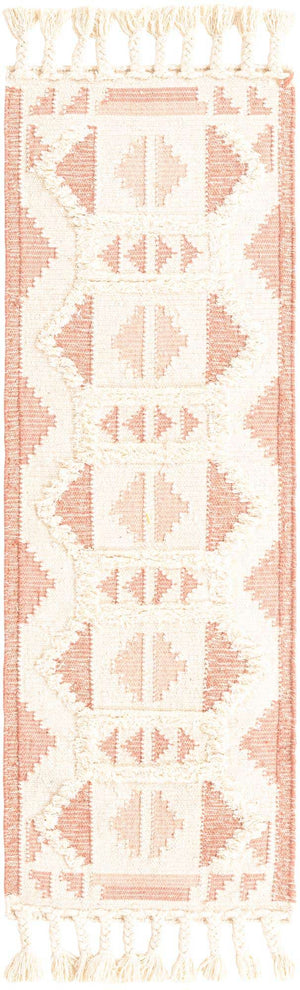 Pink and White 2' 2 x 6' 1 Mesa Runner Area Rug 100% Wool Geometric All Natural Carpet for Living, Dining, Office, Bedrooms, Dorms, Kitchens for Sale at Rug Engine