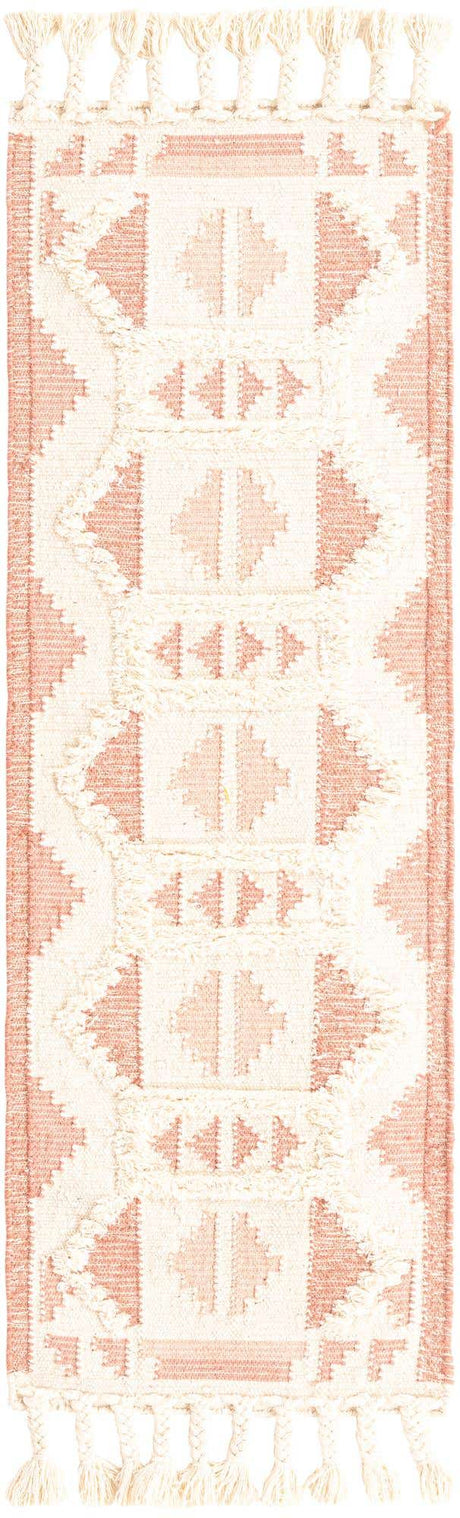Pink and White 2' 2 x 6' 1 Mesa Runner Area Rug 100% Wool Geometric All Natural Carpet for Living, Dining, Office, Bedrooms, Dorms, Kitchens for Sale at Rug Engine